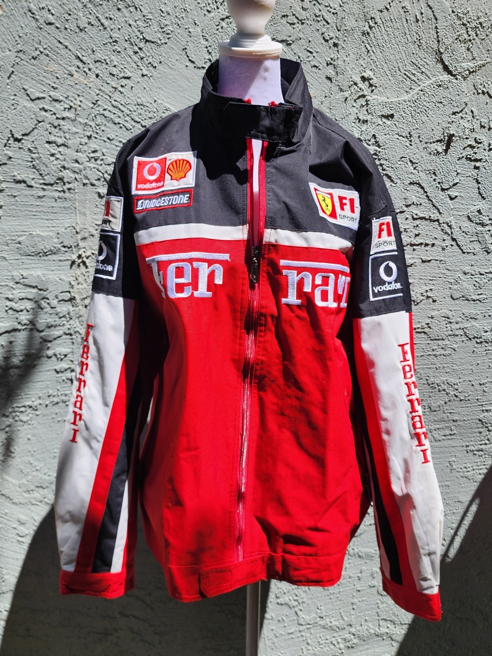 Vtg Ferrari F1 Racing Schumacher  Jacket Red Black Vodafone Bridgestone Bomber L